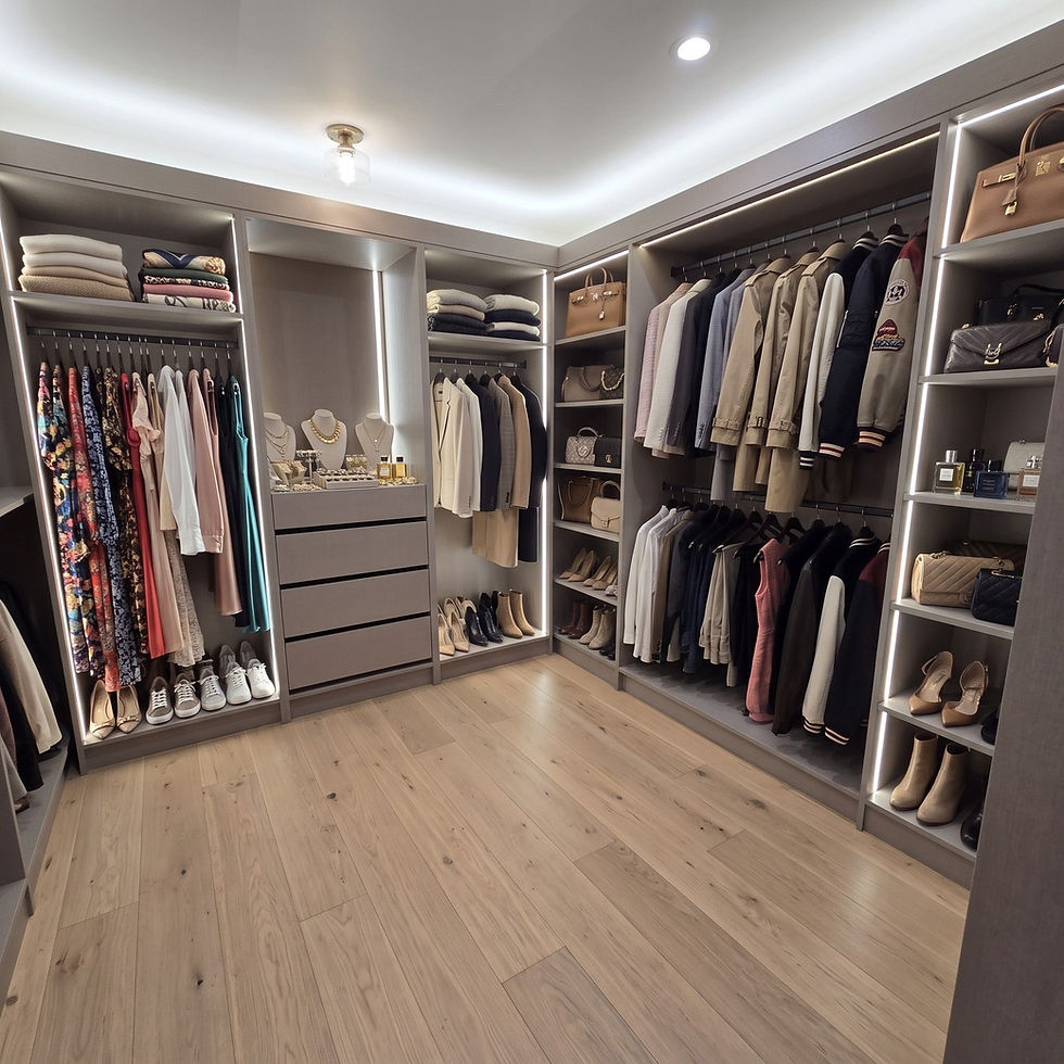 Walk-in closet with integrated LED lighting
