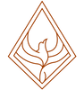 Diamond geometric red logo with illustration of phoenix
