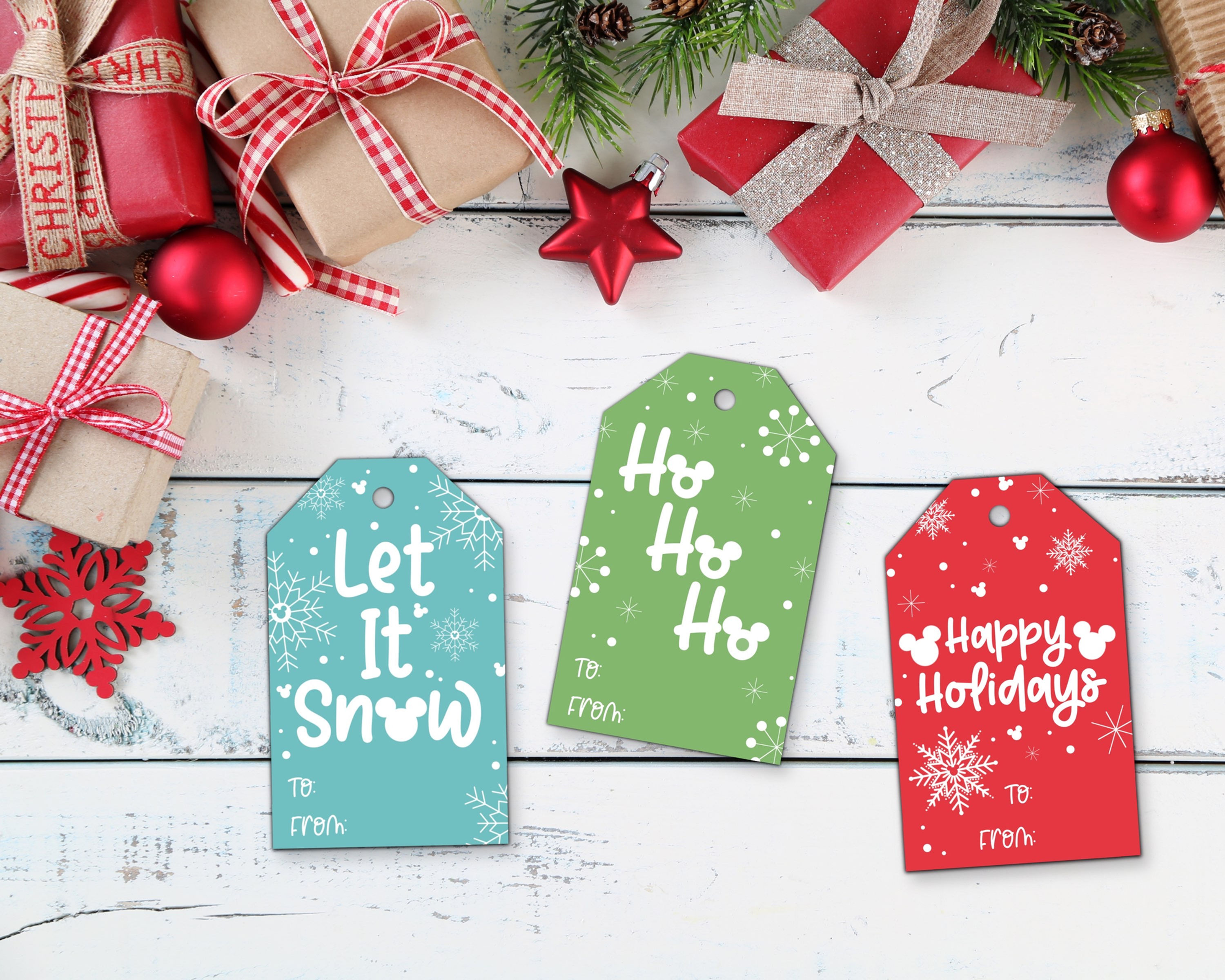 Set of 3 Mickey Christmas Present Gift Tags