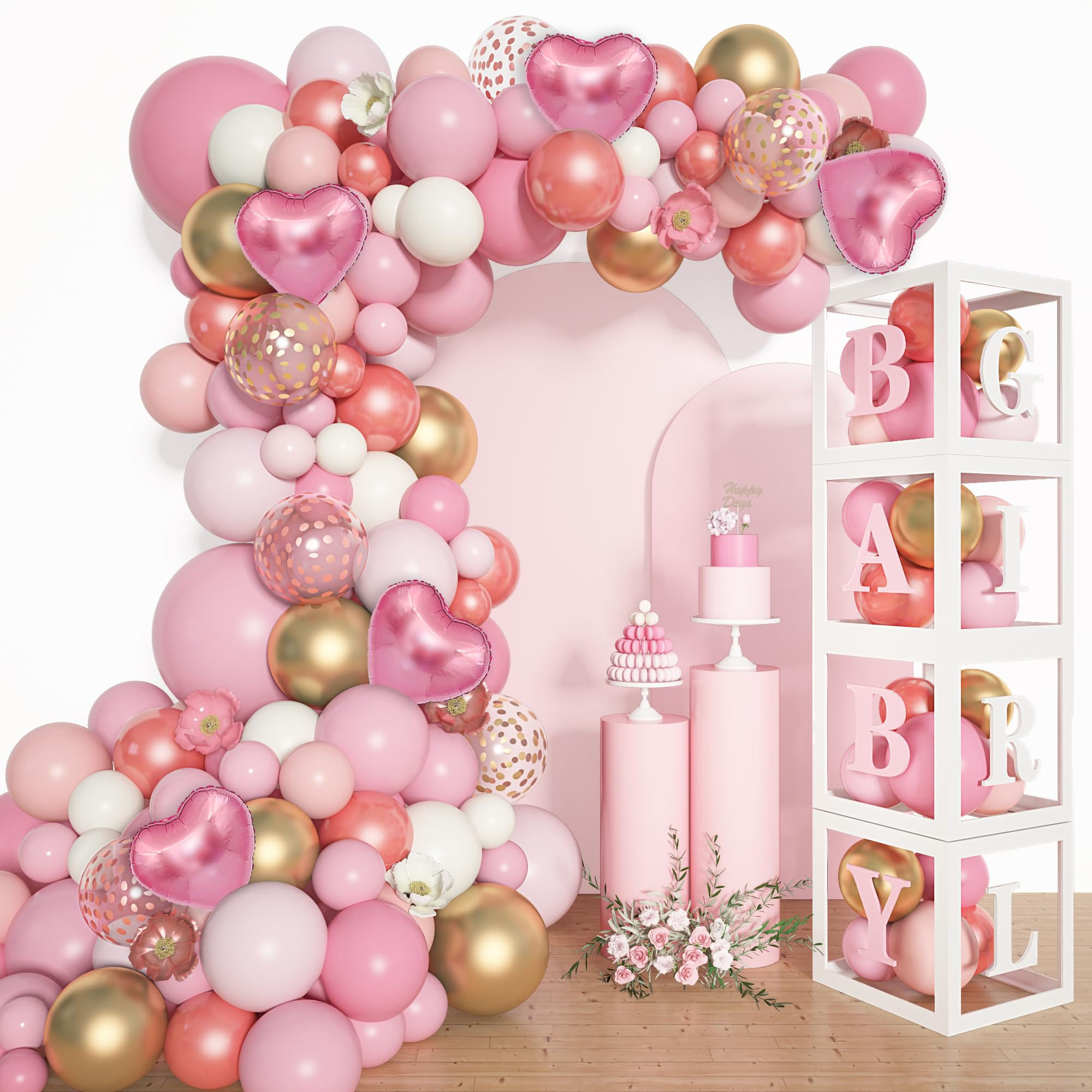 Amandir 137PCS Baby Shower Decoration for Girl Rose Gold Pink Balloon Garland Ki
