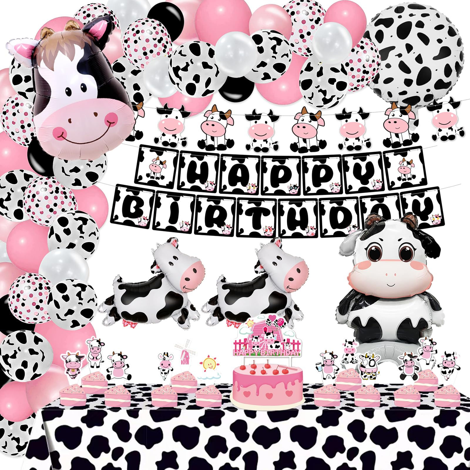 120PCS Cow Birthday Party Decorations Cow Print Birthday Decorations Include Pin