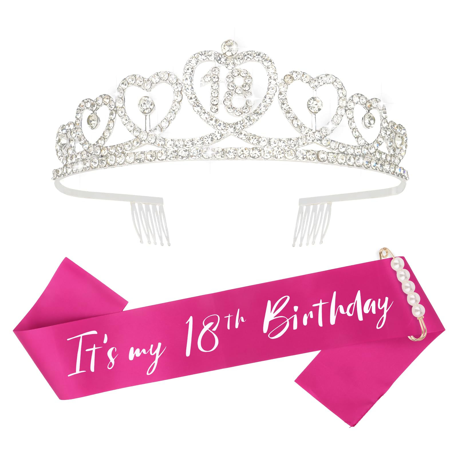 CURASA 18th Birthday Sash 18th Birthday Sash and Crown for Women Birthday Crown
