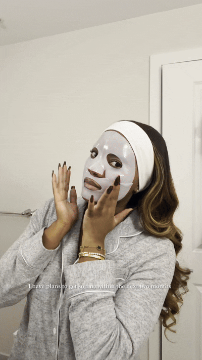 Girl putting on face mask and taking vitamins