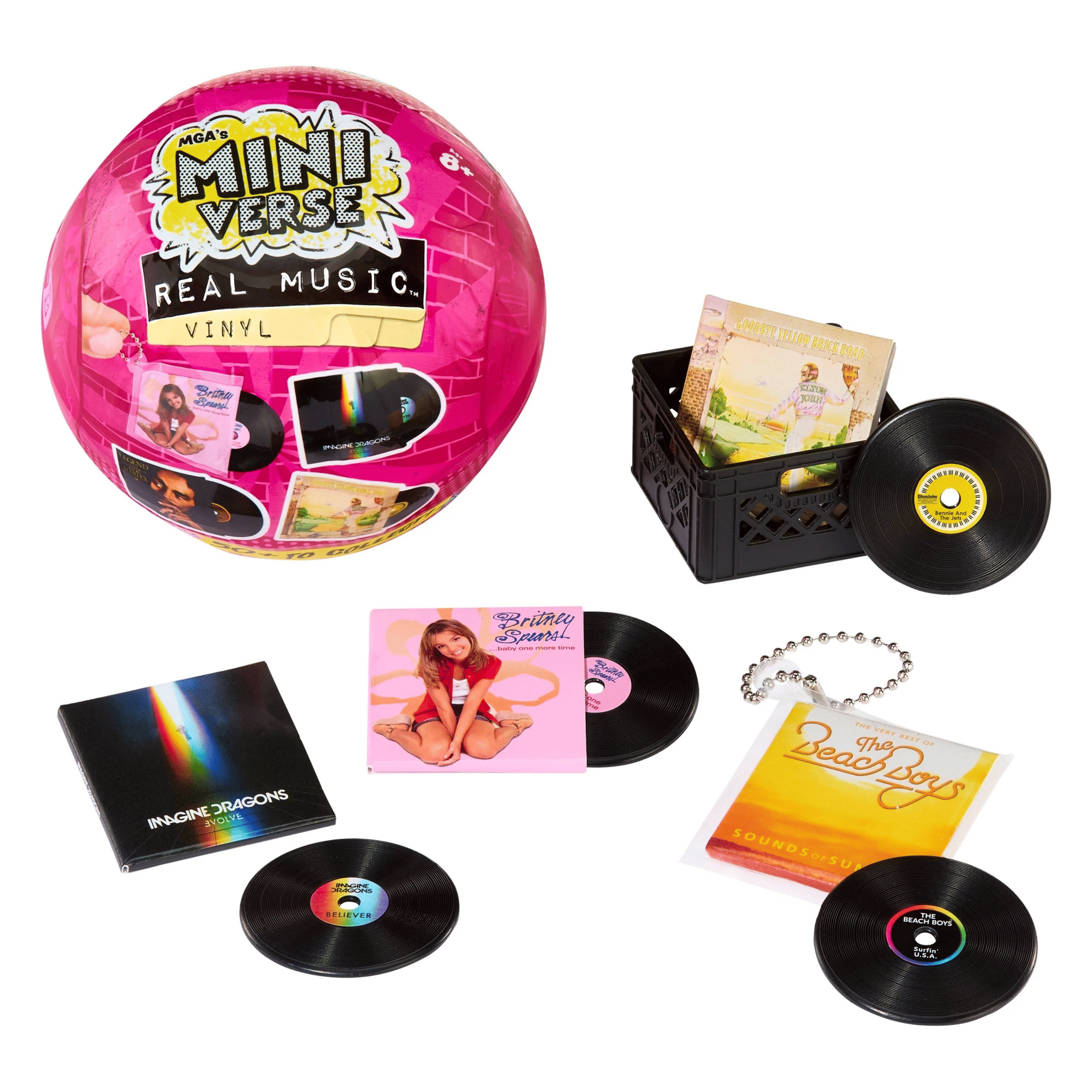 MGA's Miniverse Real Music Blind Pack Mini Playable Vinyl Records 4 Vinyl Records per Pack Sleeve and Keychain Britney Spears