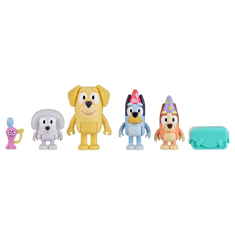 Thumbnail: Bluey Pass the Parcel Includes Bluey, Bingo, Lucky's Dad and Lila 4 Pack Figure