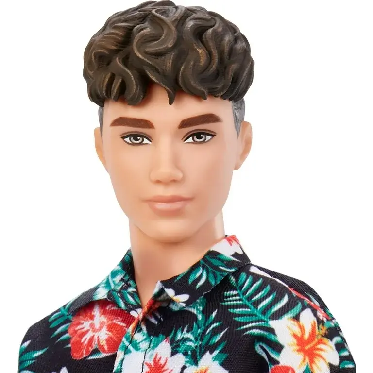 Thumbnail: Barbie Fashionistas Ken Doll #184 with Brown Cropped Hair Wearing Hawaiian Shirt