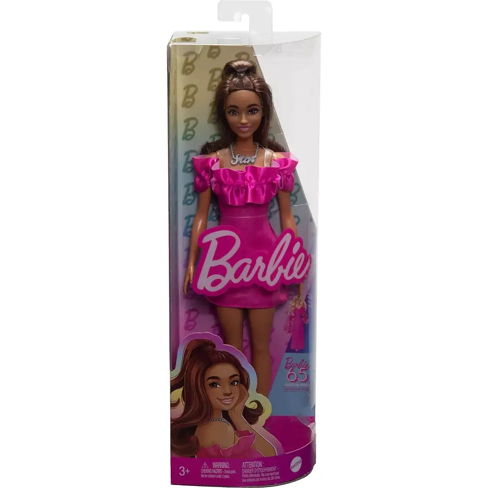 Thumbnail: Barbie Fashionistas Doll #217 with Brown Wavy Hair & Pink Dress, 65th Anniversary
