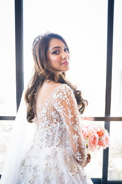 Custom white wedding dress, Christian wedding dress. Bespoke luxury bridal ball gown with corset hand embroidery, bridal lace and detachable train. Mumbai, India