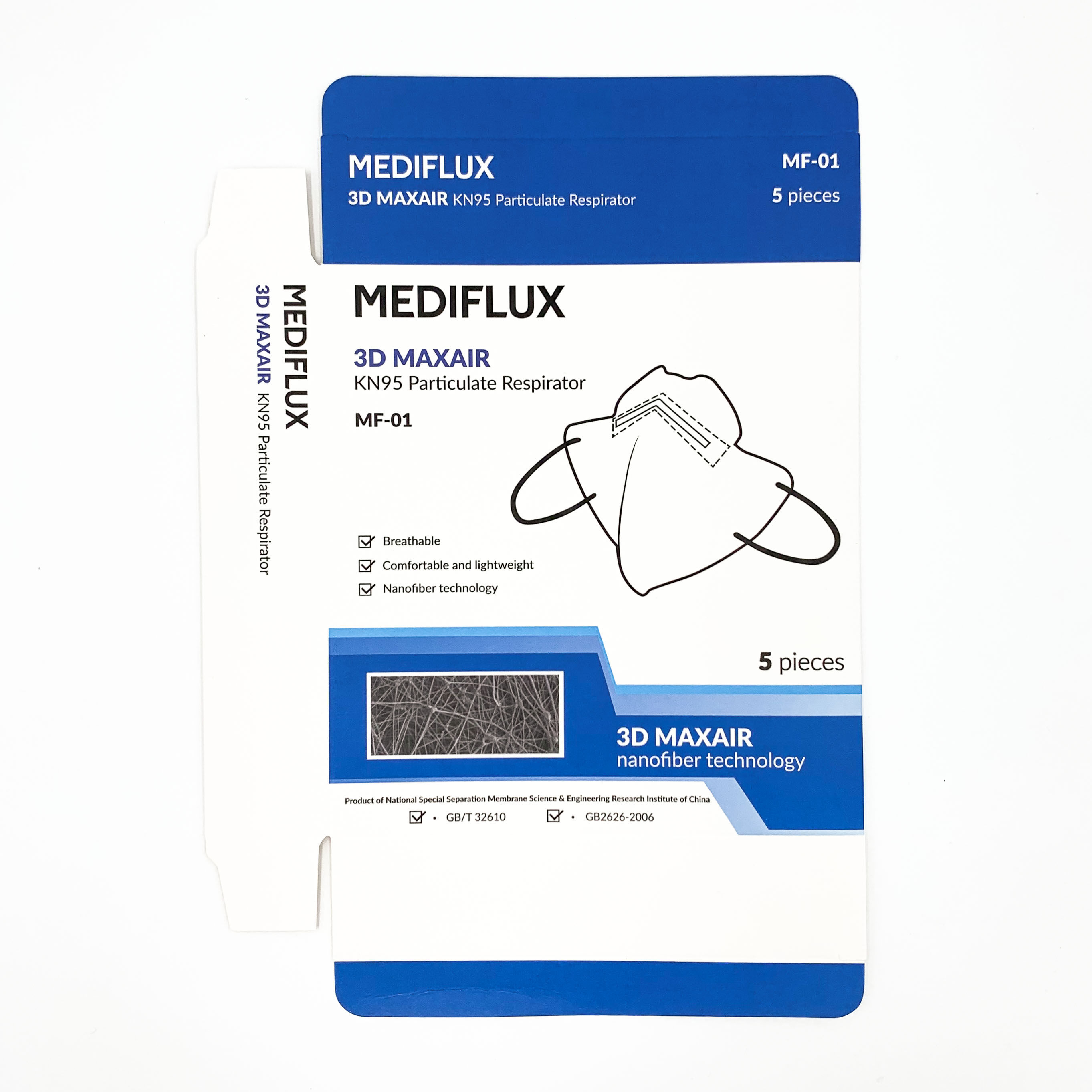 Mediflux KN95 Particulate Respirator MF-01 (5 Pack, unfolded box))