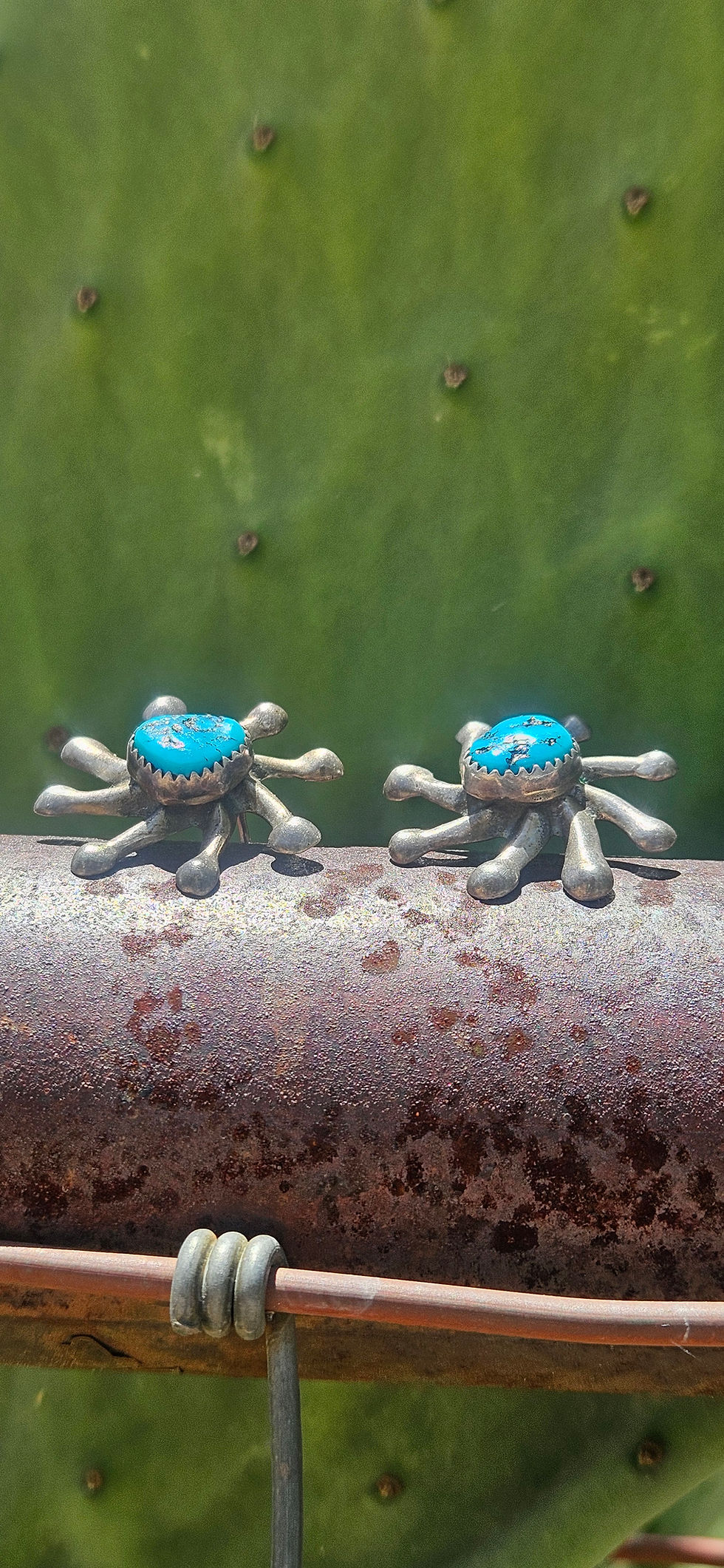 Thumbnail: Turquoise Starburst VINTAGE Sandcast Post Earrings