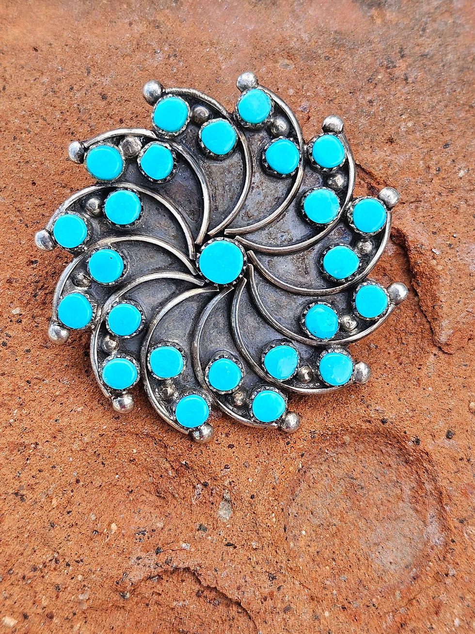 Thumbnail: Flower Pinwheel VINTAGE Zuni Pin/Pendant 