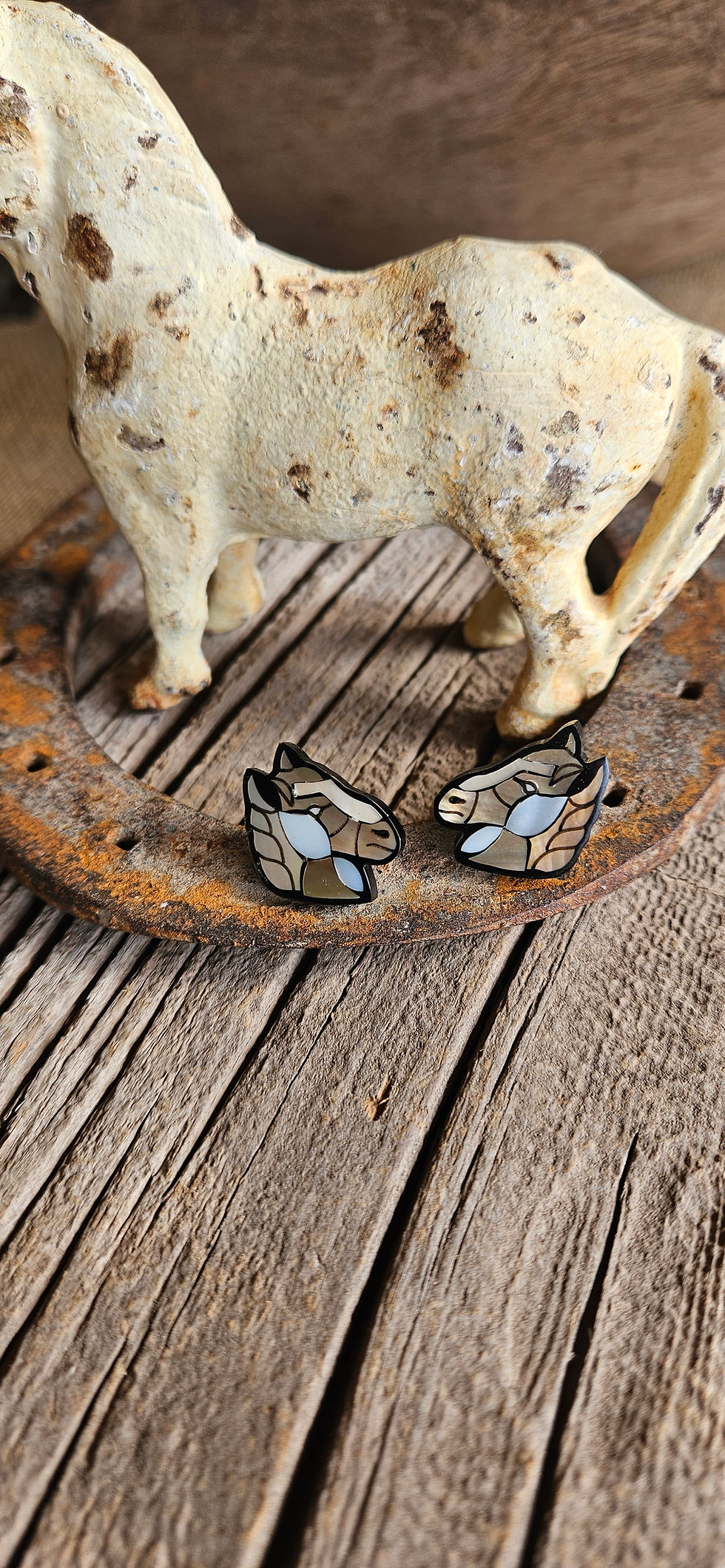 Thumbnail: Pearl Prairie Horse VINTAGE Post Earrings