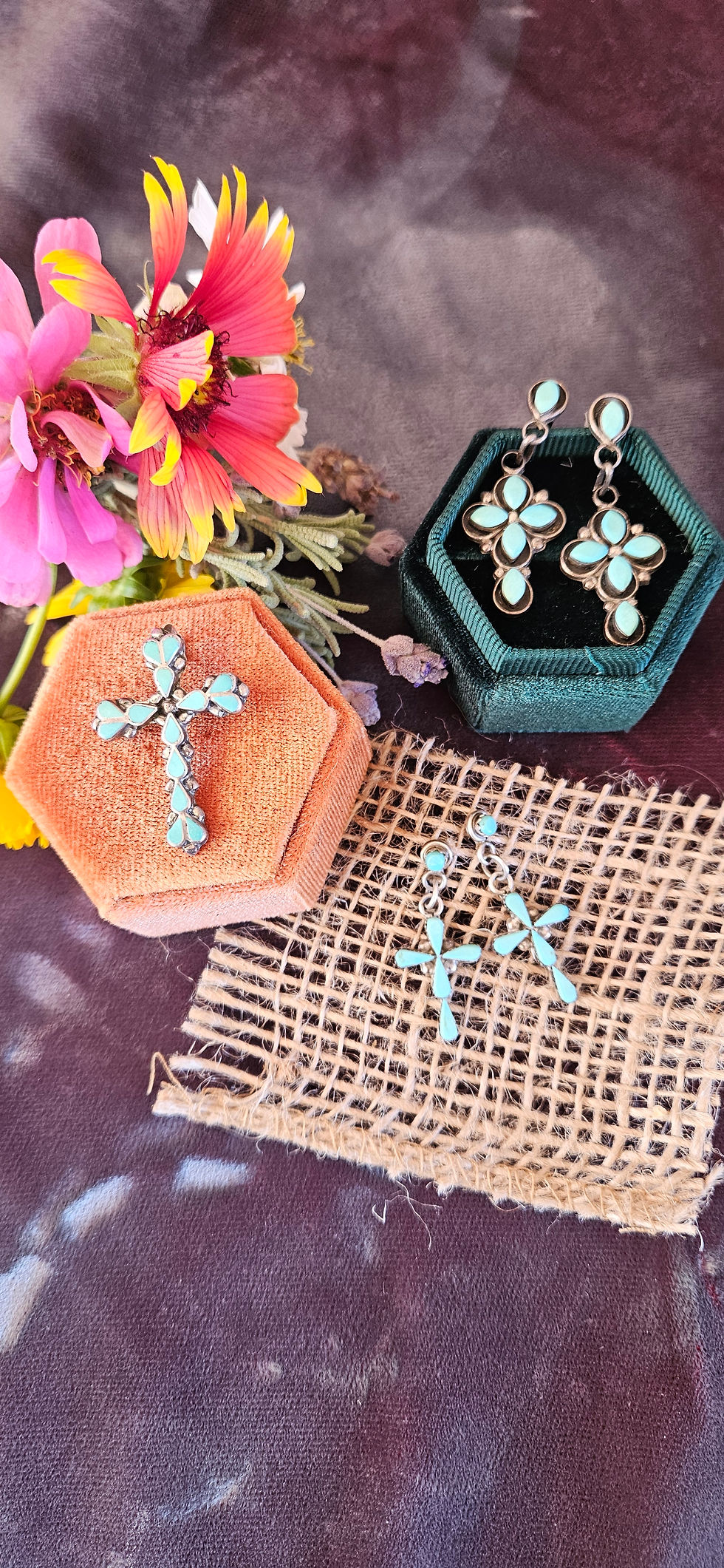 Thumbnail: Soul of the Desert VINTAGE Turquoise Zuni Cross Pendant