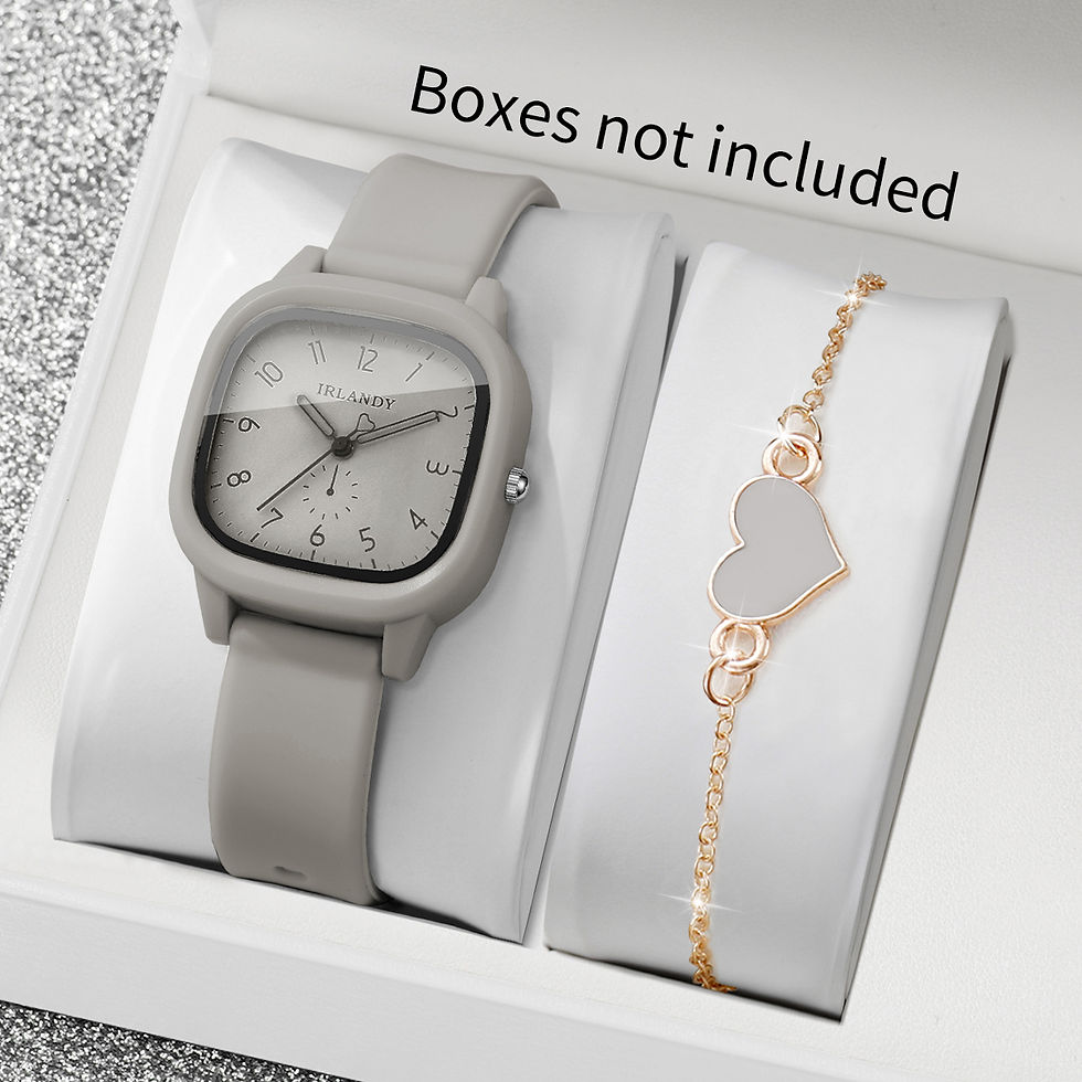 Thumbnail: Women's Square Arabic Dial Watch & Heart Bracelet Set