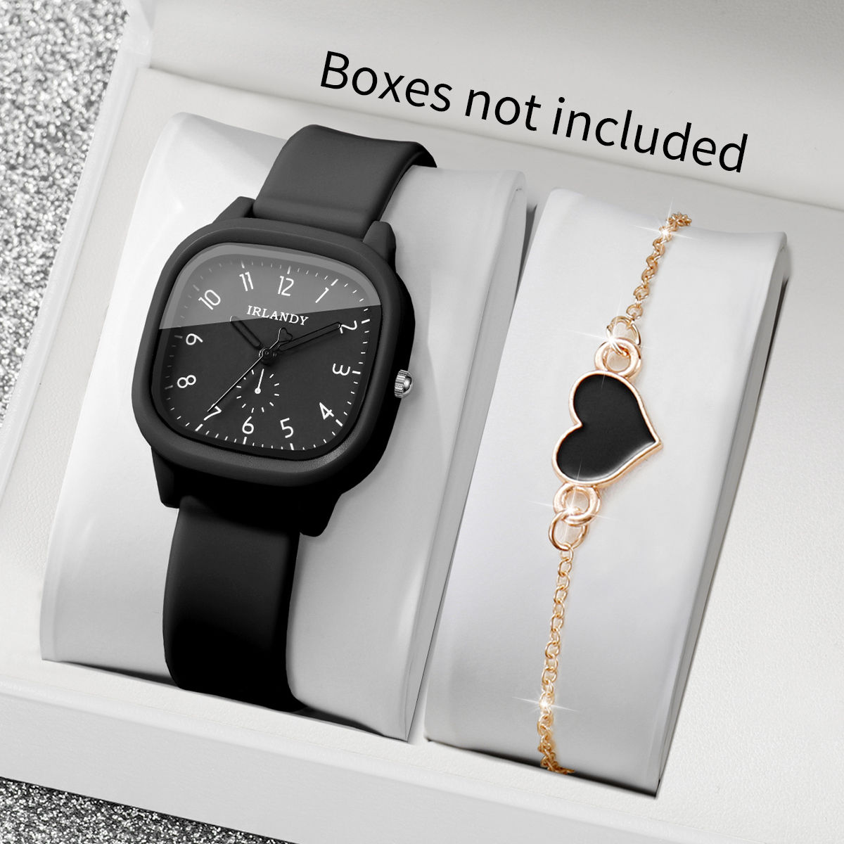 Women's Square Arabic Dial Watch & Heart Bracelet Set