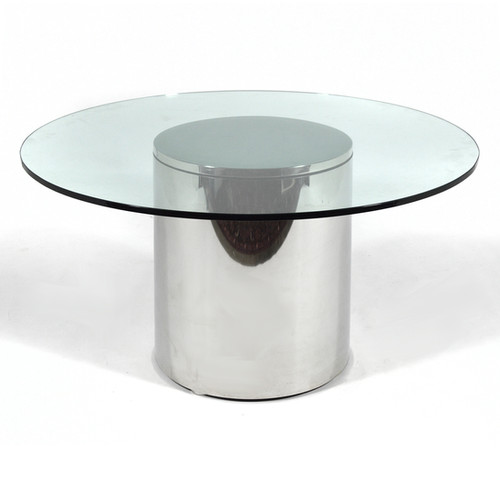 Stainless Steel Drum Table with Glass Top pegboardmodern