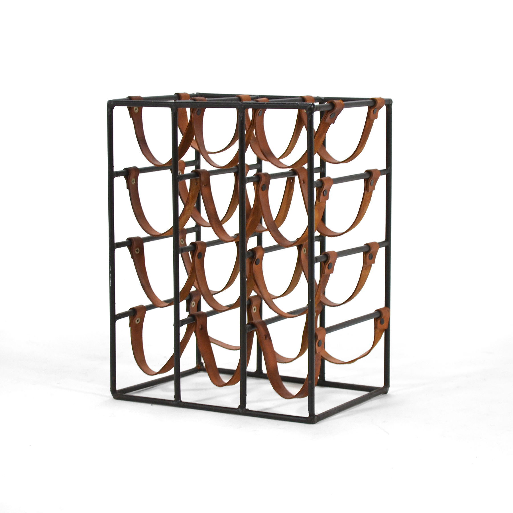 Arthur Umanoff Wrought Iron and Leather Wine Rack