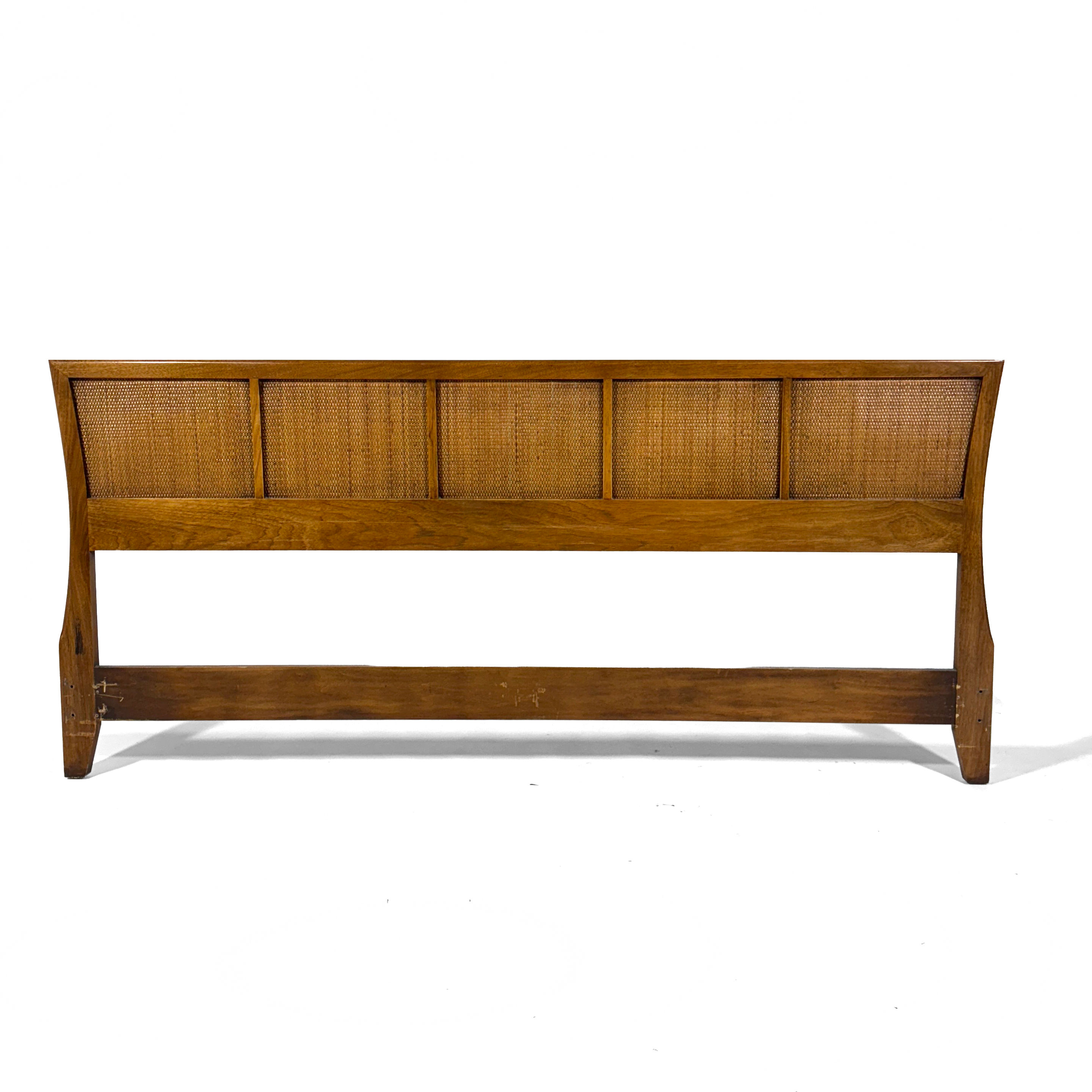 King Size Mid-Century Modern Headboard Walnut and Cane