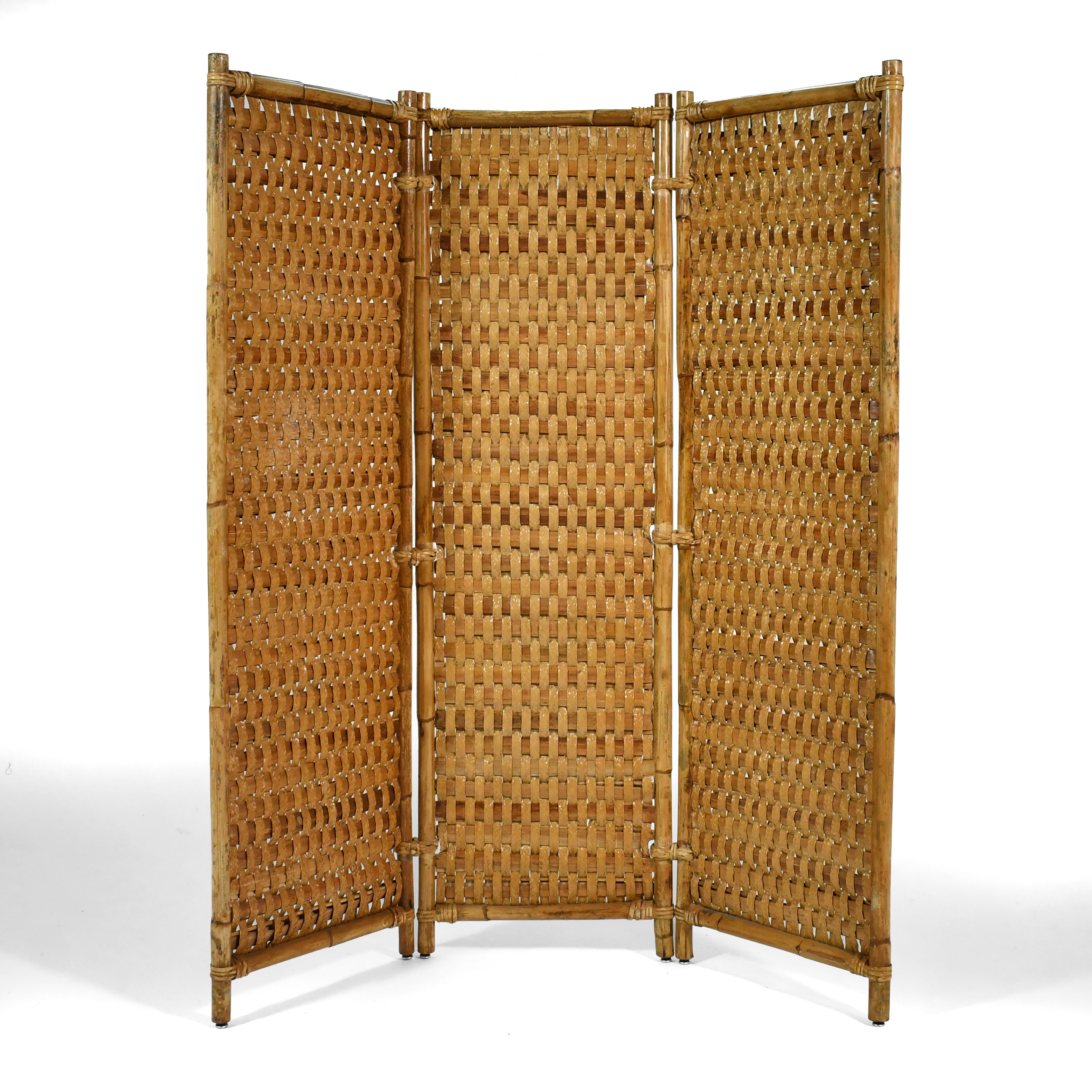 Rattan and Cane Folding Screen