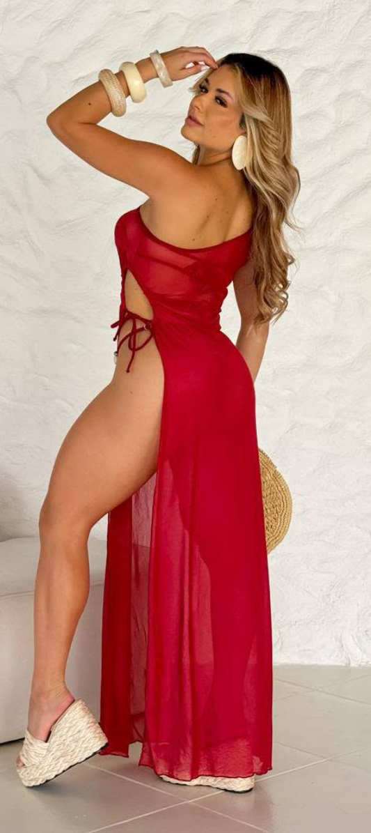 Miniatura: Conjunto Biquíni com Saída Longa Fenda madrepérola— Moda Praia Sexy e elegante