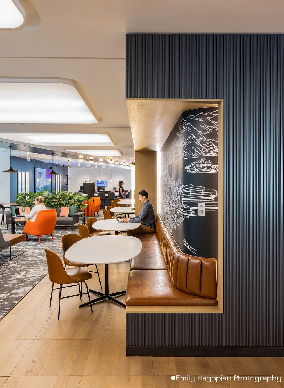 A community space in a confidential global professional services firm's San Francisco workplace, designed by Vocon; Emily Hagopian Photography