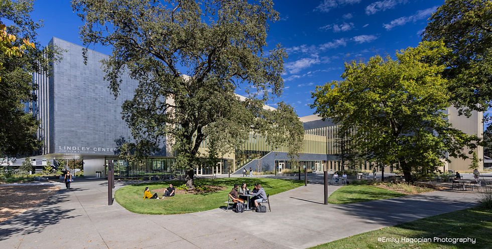 Students walk the courtyard path toward the Lindley Center for STEM Education at Santa Rosa Junior College, designed by SmithGroup and photographed by Emily Hagopian Photography.