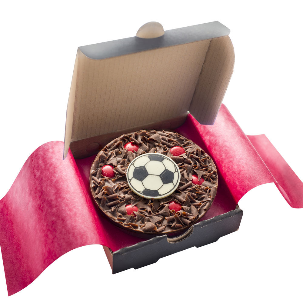 GOURMET CHOCOLATE PIZZA Milk Chocolate Footalball 4" Pizza Red