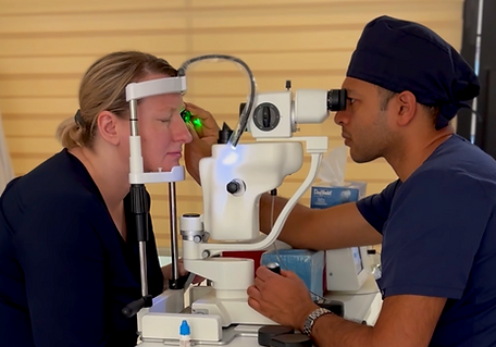 Retina specialist Dr. Mayank Bansal administering focal laser therapy: Close-up of laser spots forming a scar tissue seal around a retinal break