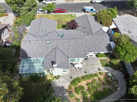 Completed roofing project: gray asphalt shingles