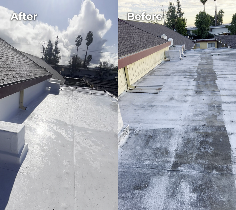 White TPO flat roof system installed by Mel’s Roofing on a commercial church roof in Livermore, Cali