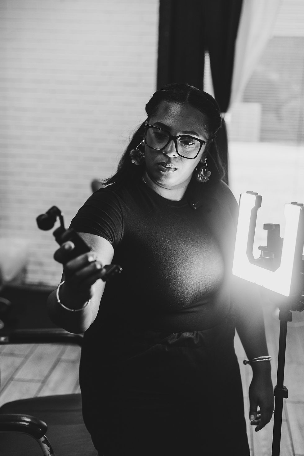 Creative professional confident studio portrait in black and white