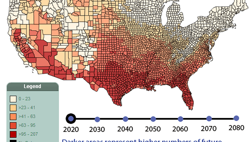Projected number of future extreme heat days