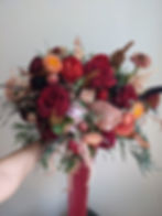 Autumn Bridal Bouquet of terracotta, pinks, oranges, and reds. Lushly designed by Pittsburgh Wedding