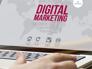 A laptop with Digital Marketing Text