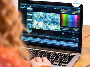 A girl editing in a laptop