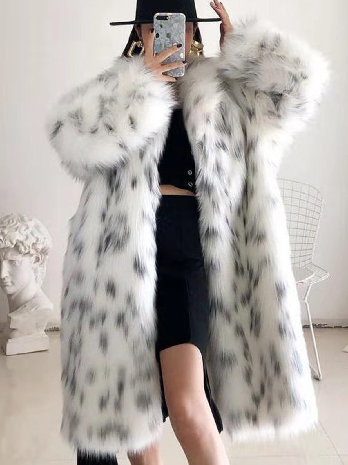 Women Winter New Faux Fox Fur Coats Ladies Casual Snow Leop
