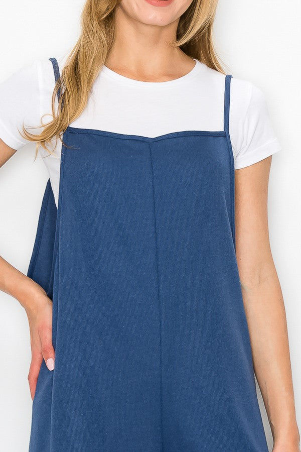 Miniatyrbilde: Cropped Bottom Wide Leg Oversized Jumpsuit - Blue