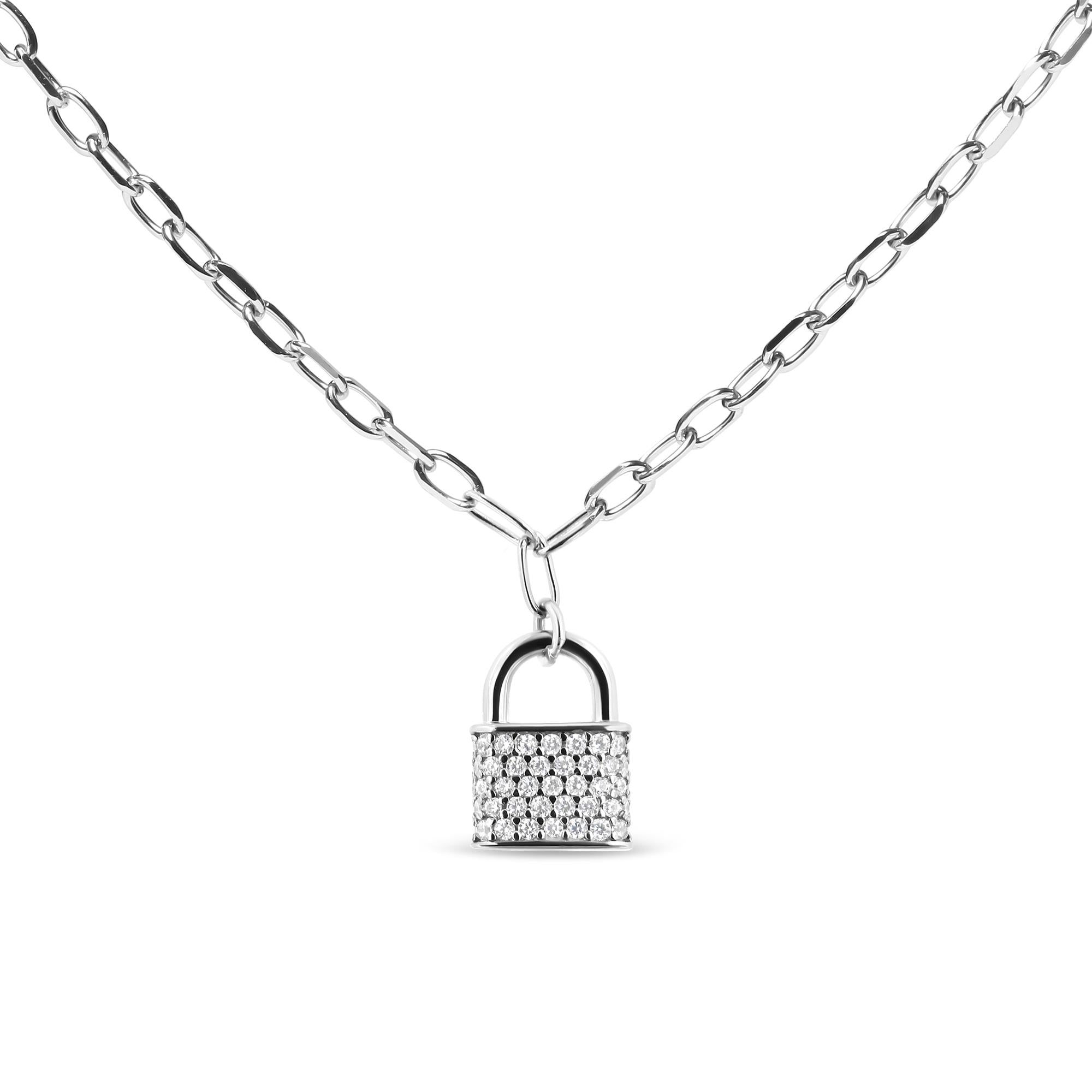 .925 Sterling Silver 1/4 Cttw Diamond Lock Pendant Necklace