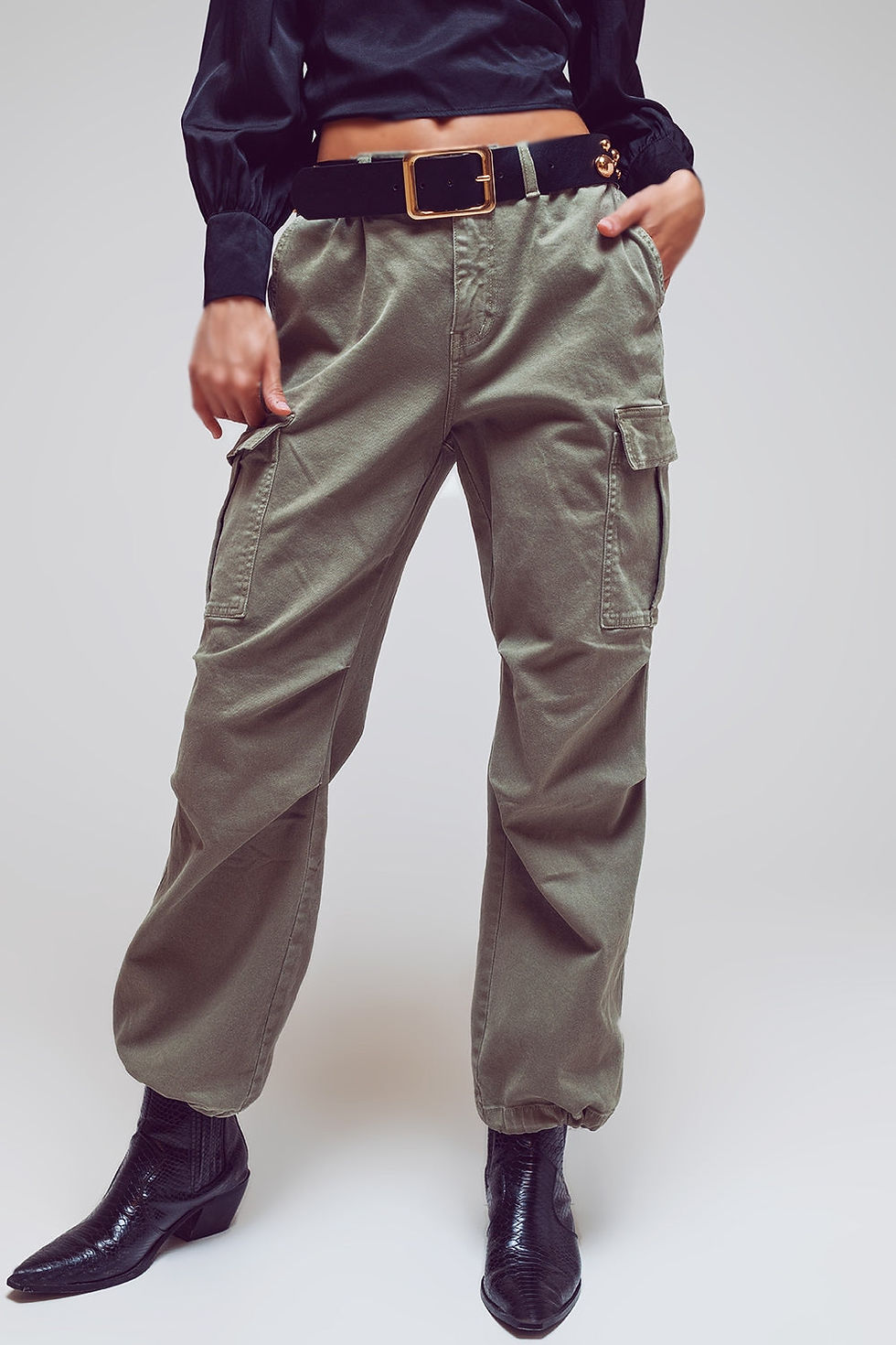 Thumbnail: Cargo Pants With Tassel Ends in Military Green