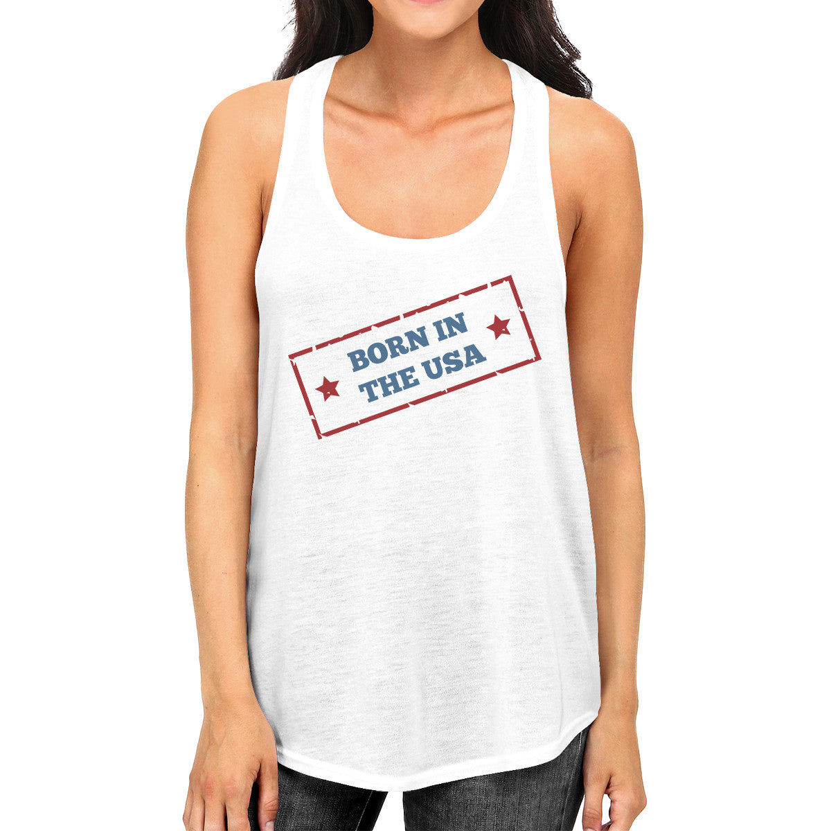 Born in the USA White Unique Graphic Tank Top for Women Gift Ideas