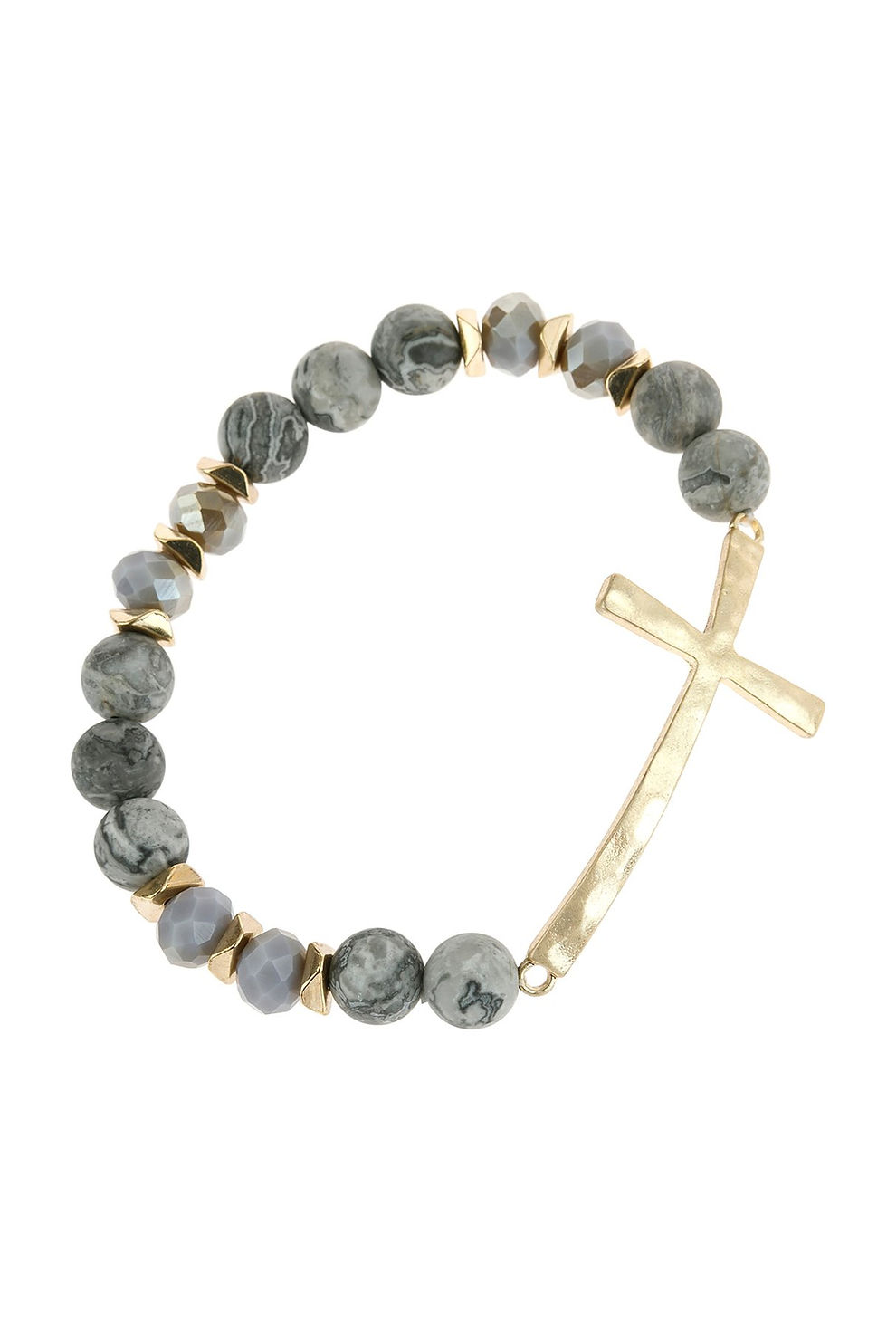 Thumbnail: Hdb2998 - Mix Beads Hammered Cross Bracelet