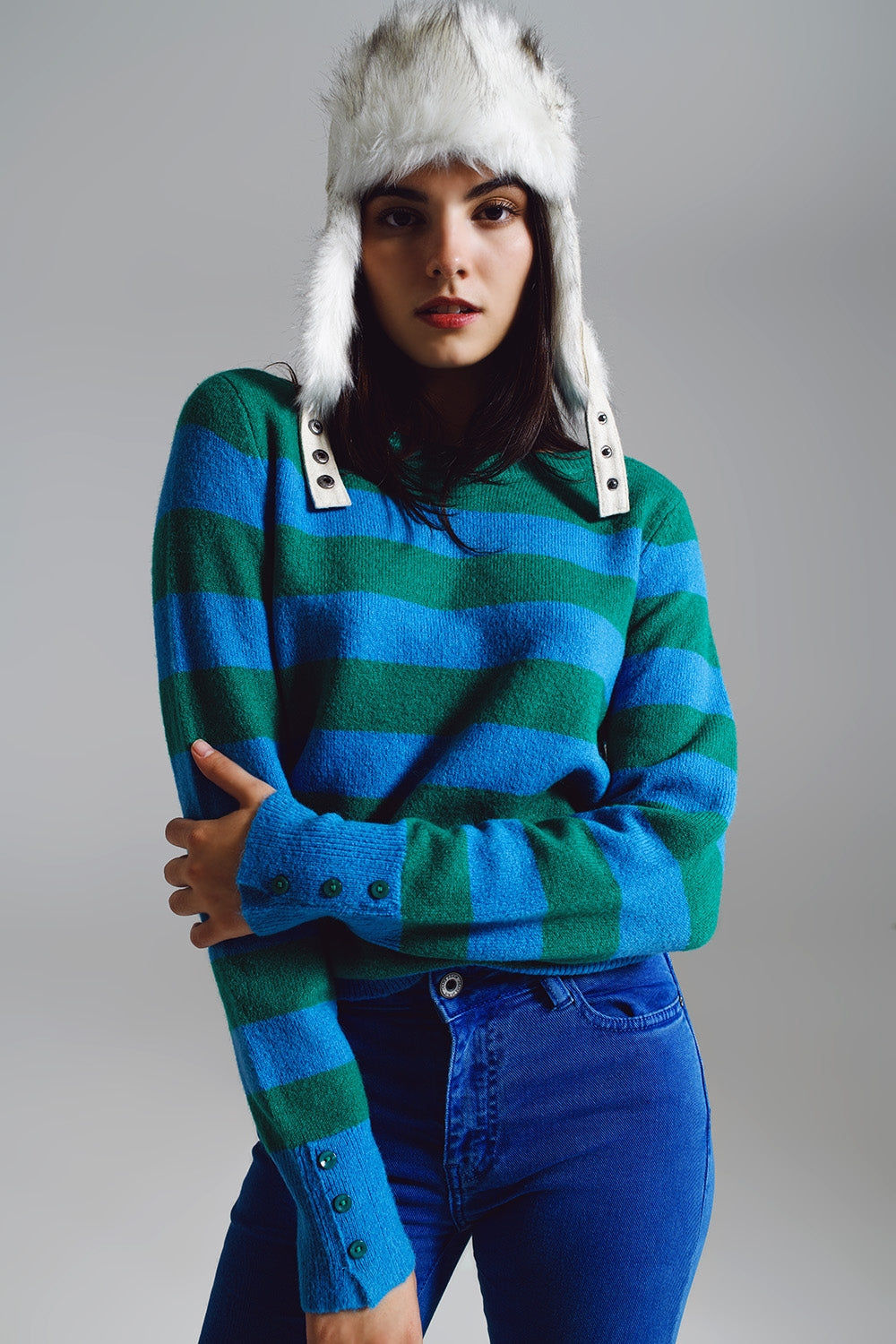 Sweater With Blue and Green Stripes