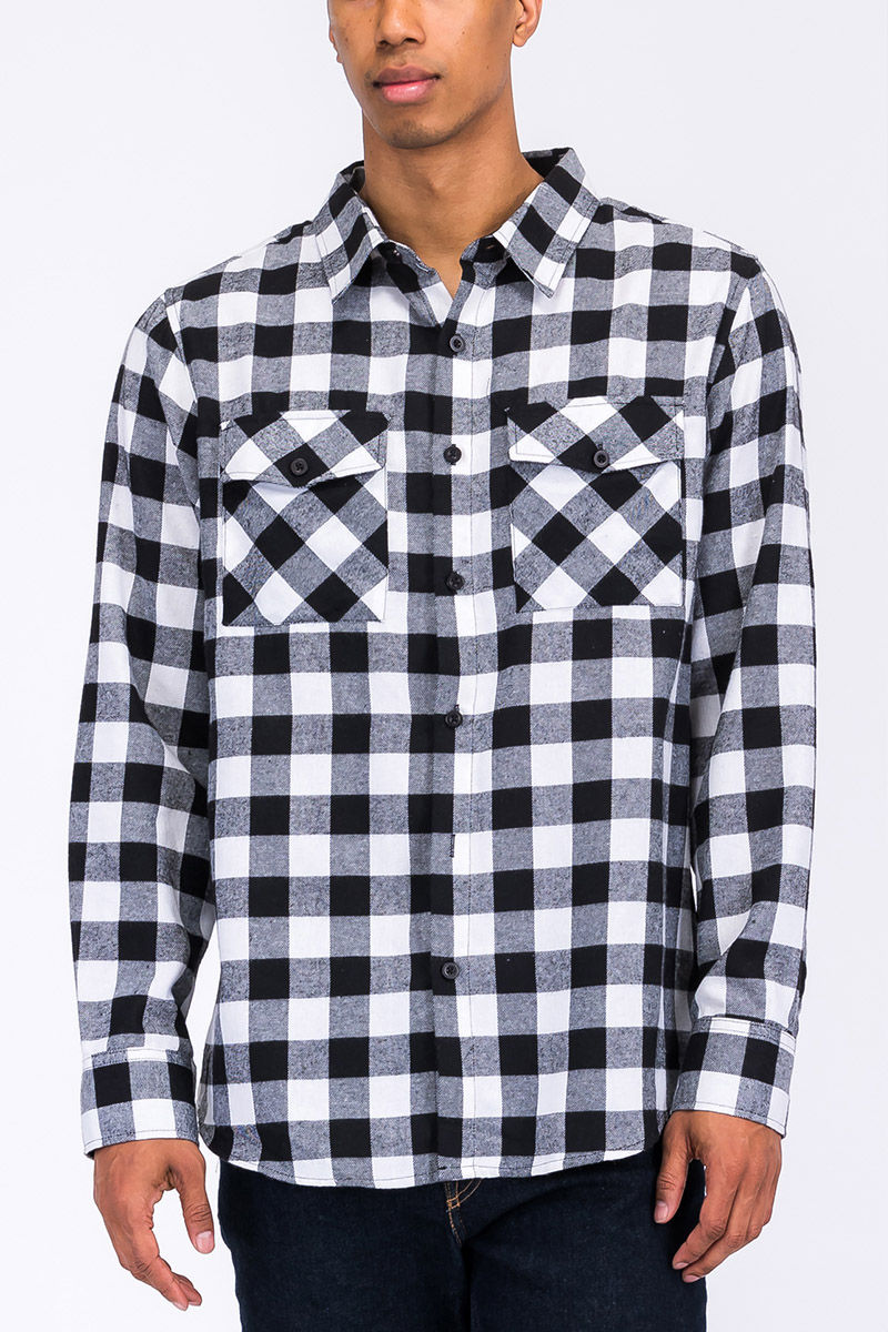 Thumbnail: Long Sleeve Checkered Plaid Brushed Flannel
