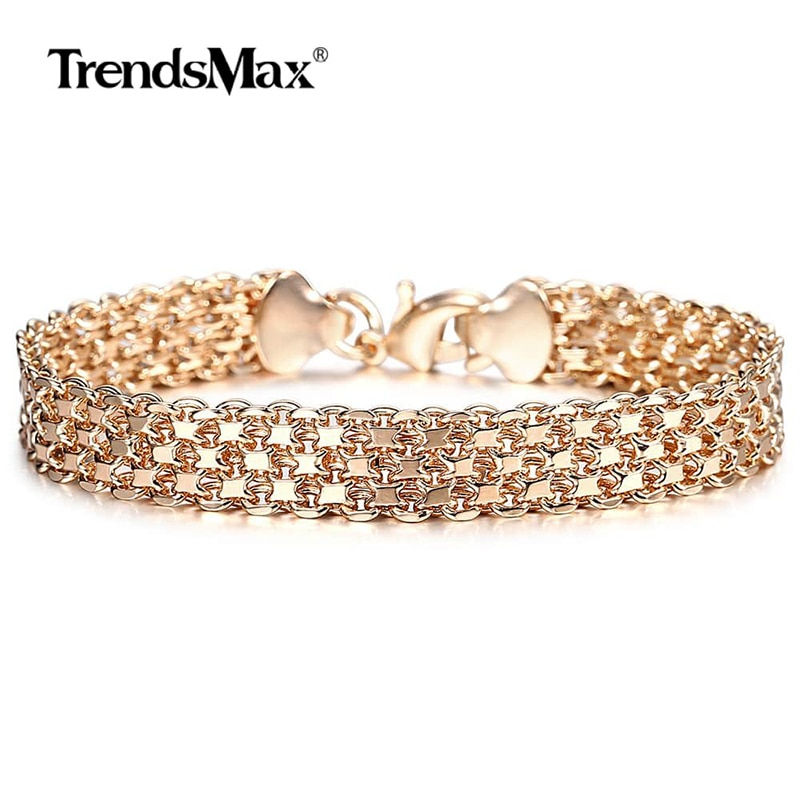 10MM 12MM Big Wide for Women Men Bracelet 585 Rose Gold Color