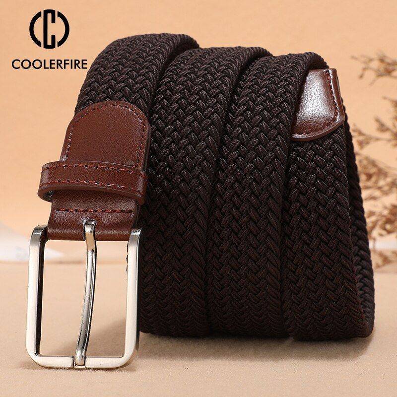 Thumbnail: Men Women Casual Knitted Belt Woven Canvas Elastic Expandable