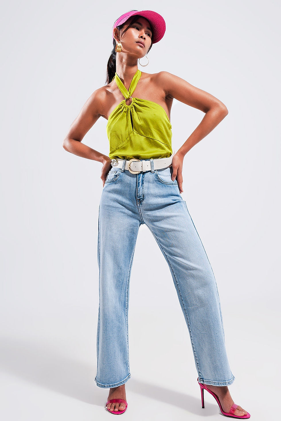 Thumbnail: Halter Neck Crop Top With Ring Detail in Lime