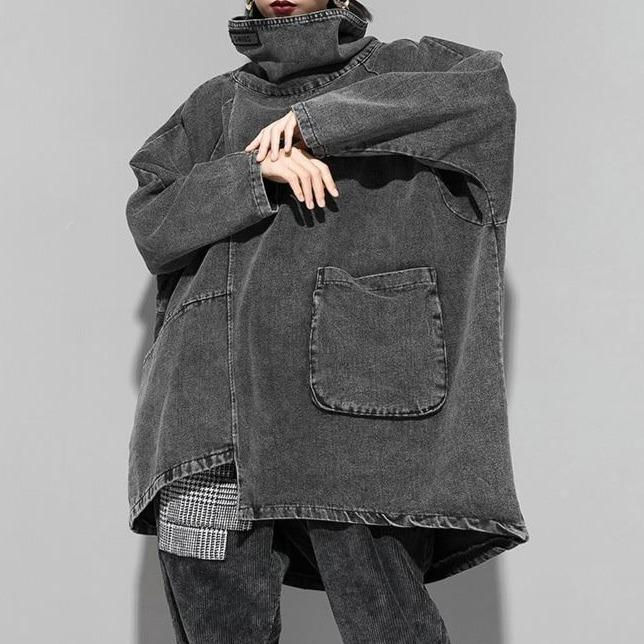 Thumbnail: Reon Turtleneck Loose Denim Sweatshirt