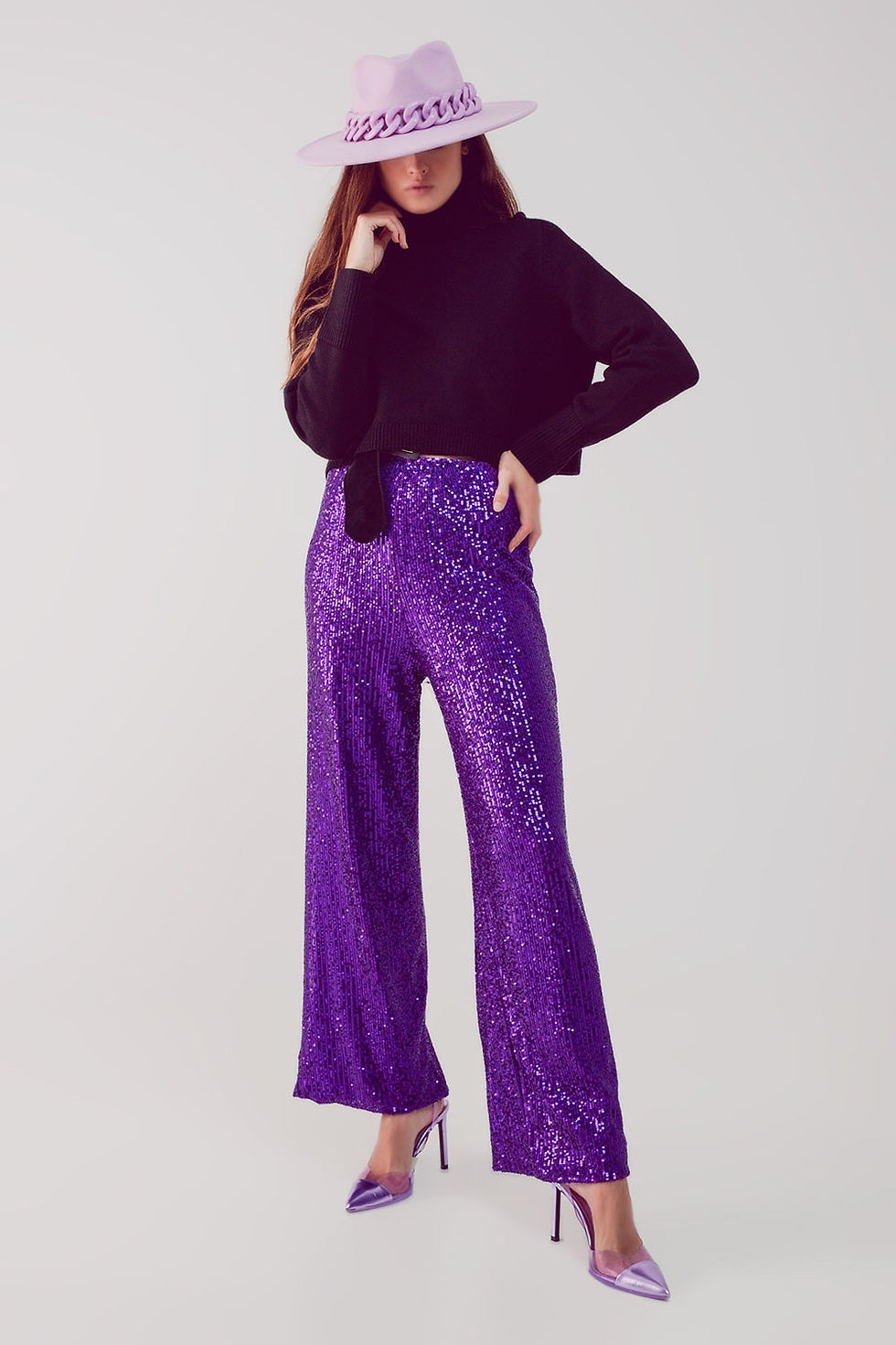 Thumbnail: High Neck Cropped Jumper in Black