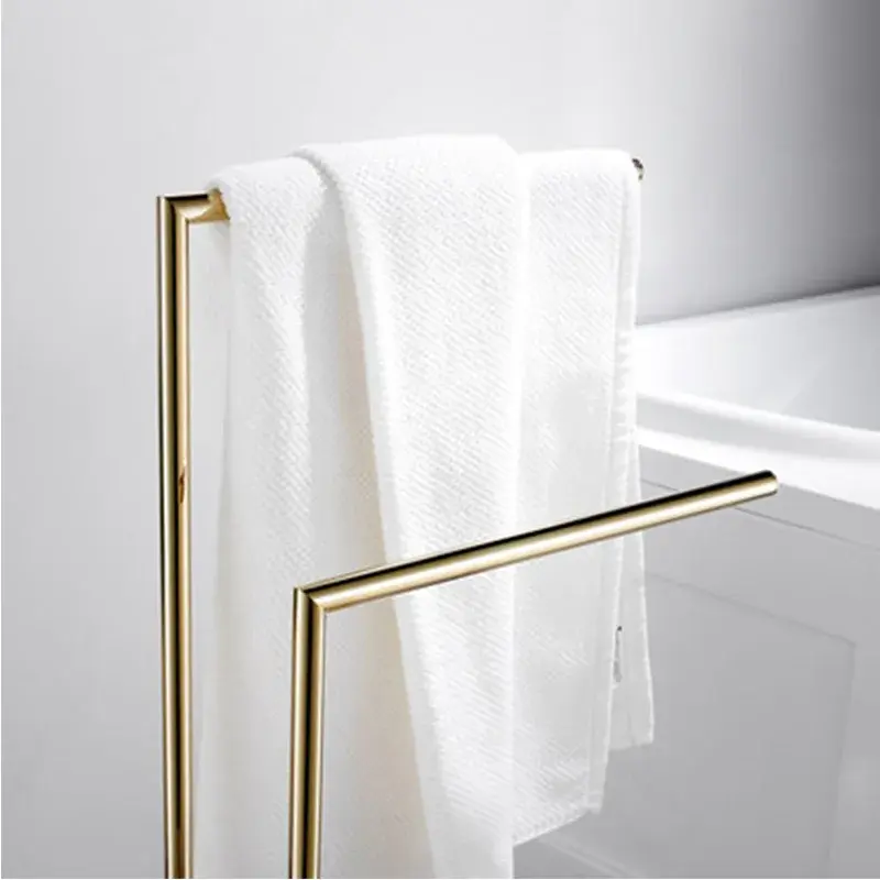 Thumbnail: Standing 304 Stainless Steel Brushed Gold Towel Rack