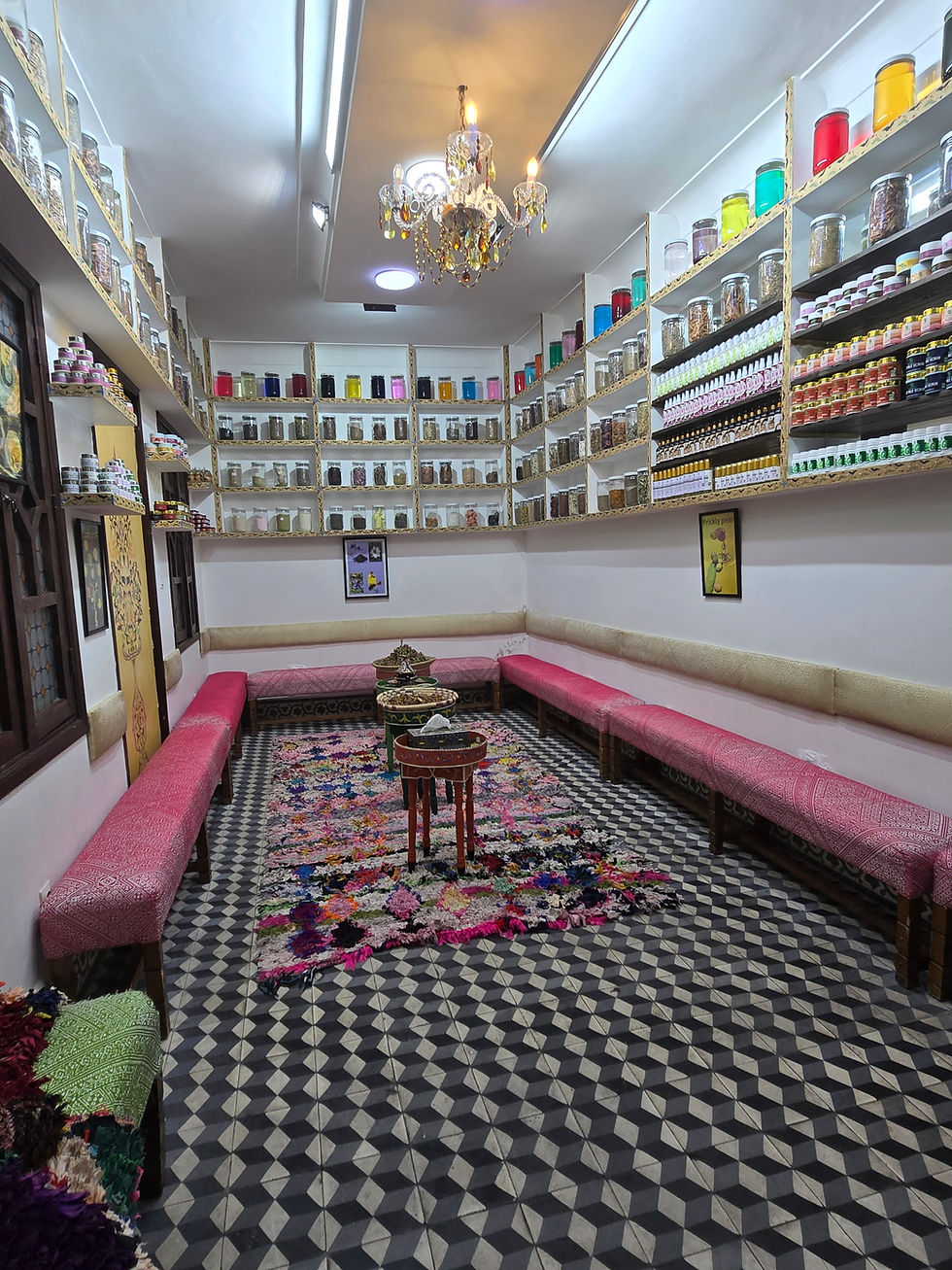 Morrocan made beauty products and scents sold on a store in the medina of Marrakech